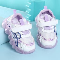 KIDLINGSS Heart & Floral Applique Detailed & Foil Printed With Velcro Closure LED Shoes - Purple-picture-4