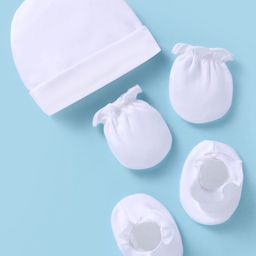Ben Benny 100% Cotton Knit Solid Colour Cap Mittens & Booties Set White - Diameter 9 cm-picture-14