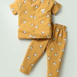 Toffyhouse Cotton Knit Half Sleeves Co-Ords Night Suit With Panda Print - Golden-image-74