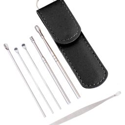 6-in-1 Ear Cleaning Kit | Reusable Stainless Steel Ear Wax Remover Tools with Case | Ear Curette & Spring Ear Buds Cleaner Set - Black-86