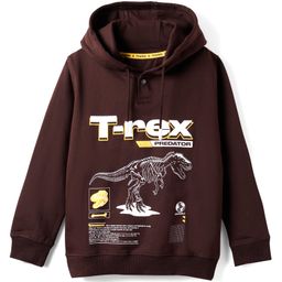 Pine Kids Cotton Knit Full Sleeves Hoodie with Dino Print - Brown-image-65