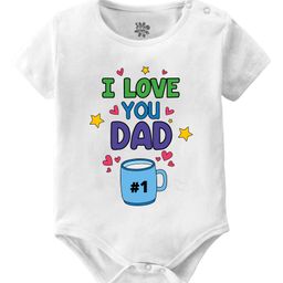 Baby Buzz 100% Cotton Fathers Day Theme Half Sleeves I Love You Dad Text Printed Onesie - White-image-97
