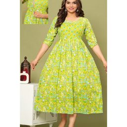 NEVISHA STYLE Cotton Woven Three Fourth Sleeves Floral Printed Maternity Kurta With Nursing Access - Green-image-86