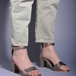Shoetopia Solid With Buckle Closure Block Heel Sandals - Grey-picture-29