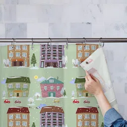 ArtzFolio Green & Beige Printed Waterproof Shower Curtain-image-65