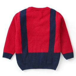 Babyhug Knitted Full Sleeves Color Block Pullovers Sweater Bow Applique -Red image 2