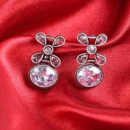 PUJVI Artificial Stones Studded And Beaded Oval Shaped Drop Earrings-21