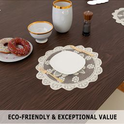 Kuber Industries Set Of 3 Cream-Coloured Cotton Round Plain Net Placemats image 3