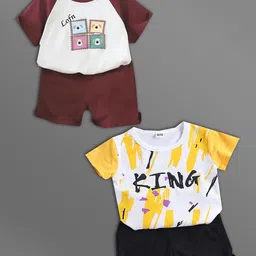 HELPOM Kids Pack Of 2 Printed Round Neck T-shirt With Shorts-22