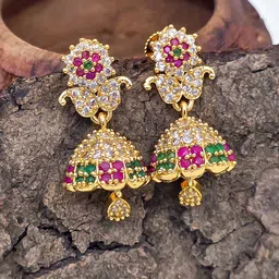 FIRST TOUCH Classic Multicolor Stones Jhumkas Earrings-image-23