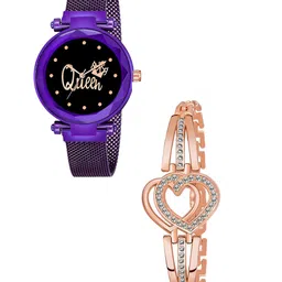 Gopal Shopcart Women Analogue Watch with Bracelet Queen Purple maganet Heart-picture-36
