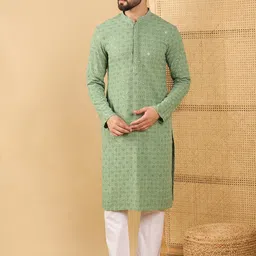 House of Pataudi Sequin Embroidered Straight Kurta-30