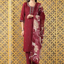 Anouk Women Ethnic Motif Embroidered Beads and Stone Kurta with Trousers & Dupatta-image-74