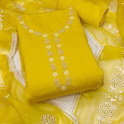SAINOOR Floral Beads And Stones Embellished Pure Cotton Semi-Stitched Dress Material-image-69