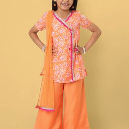 Nauti Nati Girls Floral Printed Zari Angrakha Kurta with Palazzos & Dupatta-image-86