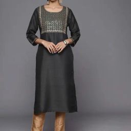 Libas Grey Embroidered Straight Kurta-picture-0