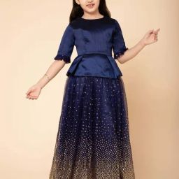 Piccolo Kids Navy Embellished Flared Lehenga & Blouse-picture-17