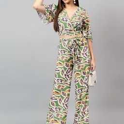 Stylecast X Kotty Printed V-Neck Three Fourth Sleeve Top With Trouser Co-Ords-image-29