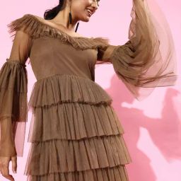 KASSUALLY Brown Fit & Flare Dress-image-41
