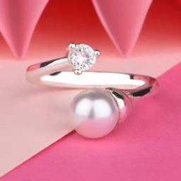 Lilly & Sparkle Brass Rhodium Plated CZ Stone and Pearl Studded Open Finger Ring-image-24