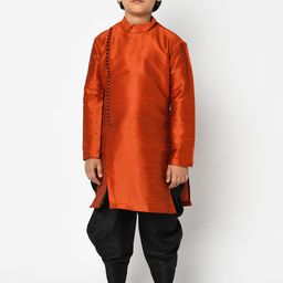 DEYANN Boys Orange & Black Solid Kurta with Dhoti Pants & Dupatta-picture-16