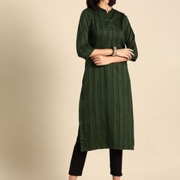 Anouk Women Green Striped Kurta-image-53