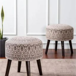 Nestroots Printed Grey Cotton canvas Ottoman - Set of 2-3