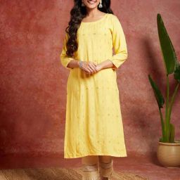 Libas Yellow Embroidered Straight Kurta-image-21