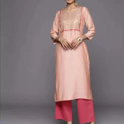Libas Peach Embroidered Straight Kurta-image-2