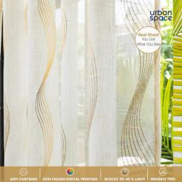 Urban Space Cream Polyester Printed Door Curtain with Eyelets & Tieback - Set of 2 (5 ft) image 2