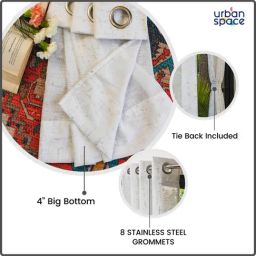 Urban Space White Polyester Printed Door Curtain with Eyelets & Tieback - Set of 2 (7 ft) image 4