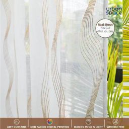 Urban Space White Polyester Printed Window Curtain with Tieback & Eyelets - Set of 2 (5 ft) image 2