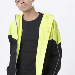 LOCOMOTIVE Men Fluorescent Green & Black Colourblocked Sporty Jacket-image-74