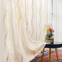 Urban Space Cream Polyester Printed Door Curtain with Eyelets & Tieback - Set of 2 (8 ft)-32
