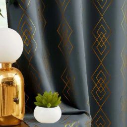 Urban Space Diamond Grey Polyester Geometric Printed Black Out Long Door Curtain-36
