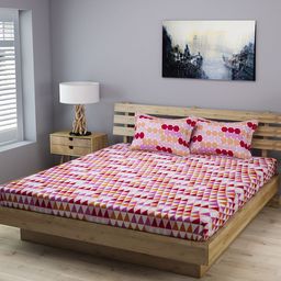ROMEE Multicoloured Fitted and Flat 210 TC Cotton 1 Double Bedsheet with 2 Pillow Covers-31