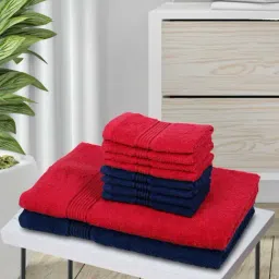 LORENA [10pc] 100% Cotton Super-Soft Terry Towels -2pc Bath, 8pc Face (d`ross) solid-red/navy/blue-4