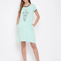 Clovia Green Graphic Print Night Dress-image-30
