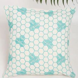 Fabindia Off White & Teal Cotton Printed Cushion Cover-image-51