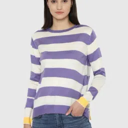 Allen Solly Purple & White Stripes Print Sweater-picture-35