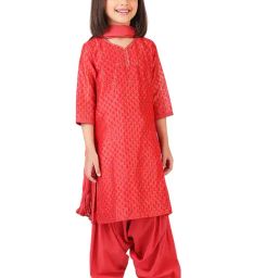 Fabindia Kids Pink Printed Kurta, Salwar with Dupatta-image-17