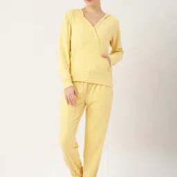 LILL Yellow Full Sleeves Hoodie With Joggers-image-3