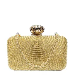 NR by Nidhi Rathi Golden Fabric Minaudiere Clutch-image-91