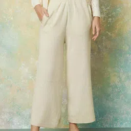 Melange by Lifestyle Off White Plain Pants-image-57