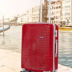 Teakwood Leathers Maroon Geometric Medium Hard Sided Checked Luggage-image-70