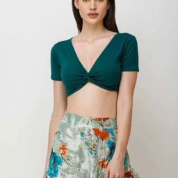 Cation Green V Neck Crop Top-image-63