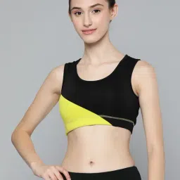 ALCIS Black & Yellow Color-Block Sports Bra-image-23