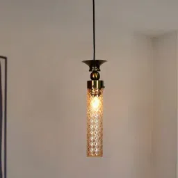 FOS LIGHTING Gold Mild Steel Cylindrical Handcut Ceiling Hanging Lamp-image-89
