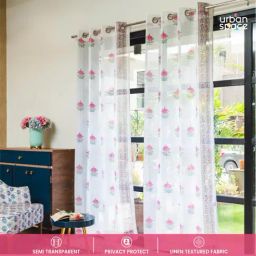 Urban Space Pink Polyester Printed Long Door Curtain with Eyelets & Tiebacks - Set of 2 (8 ft) image 3