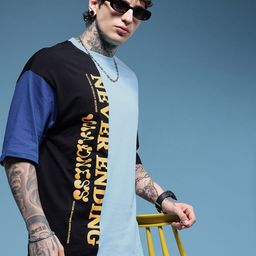 HERE&NOW Colourblocked Drop-Shoulder Sleeves Pure Cotton Oversized T-shirt-image-55